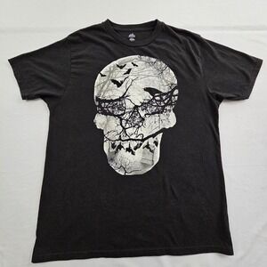 Graveyard‎ Skull Halloween Black Short Sleeve T-Shirt Men's L